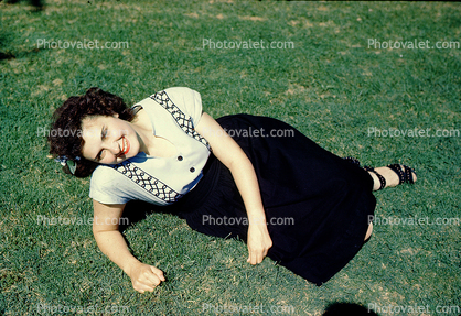 1940s, Woman, Female, Smiles, Lawn