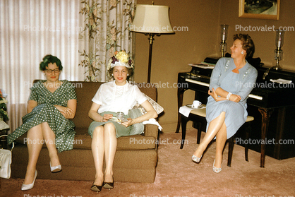 Women, Hats, Piano, Lamp, Sofa, August 1960, 1960s