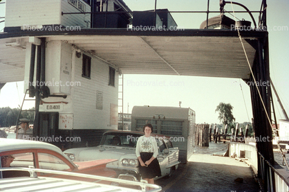 Car Ferry, Woman, Trailer, Automobile, Vehicle, 1950s