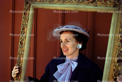 Woman in a Frame, hat, Bow Tie, Ear, Earrings, Fashion Jewelry, 1940s