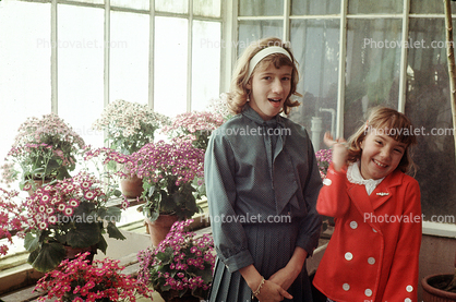 Two Laughing Girls, cute, bandana, coat, flowers