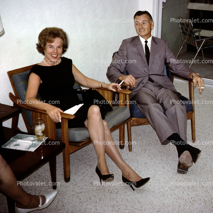Woman Smoking, Man, chairs, legs, RHT