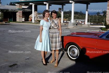 Women Friends, Dress, Car, Motel, 1960s