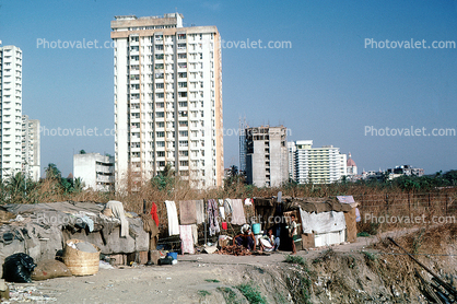 slum, apartments, buildings, contrast, rich, poor, Mumbai