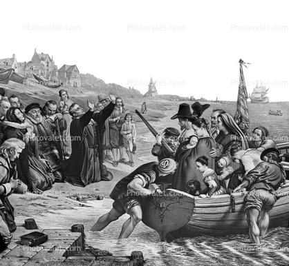 Departure of the Pilgrim Fathers from Delftshaven for New England, Leaving Plymouth, England, September 1620