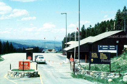 Border Control, building, Alberta Canada, USA Canadian border, STOP, Caution, warning, June 1988