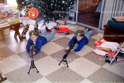 Rifle, Shooting, Boys, Playing, Floor, Tree, Christmas Day, December 1964