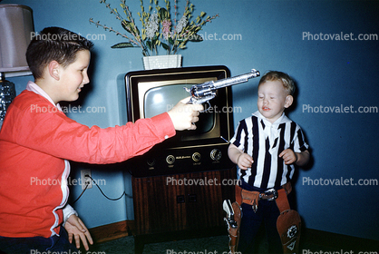 Pistol, Boys, Playing, Holster, Television, March 8 1959, 1950s