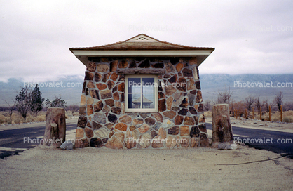 Manzanar War Relocation Center Entrance Gate, Entry, Stone Guard House, building