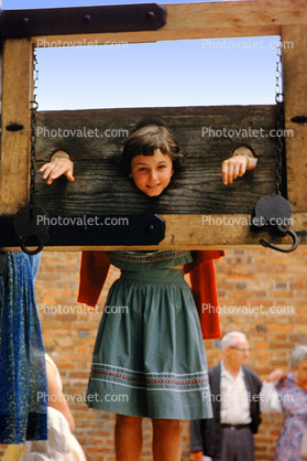 Girl in Stocks, Arm and Head Restraint