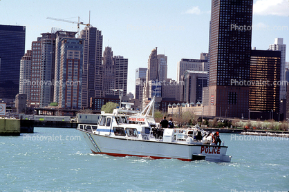 Harbor Police, Chicago River, skyscraper, water, buildings, skyline