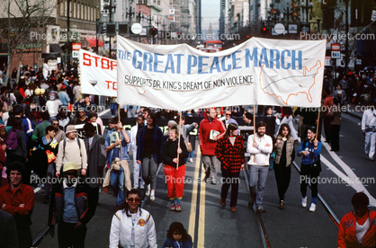 Great Peace March banner, Martin Luther King Jr. Day Parade, MLK, June 20 1986, 1980s