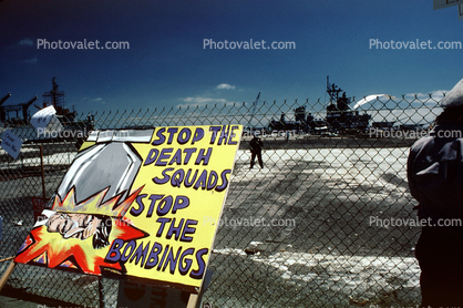 Stop the Death Squads, Stop the Bombings placard