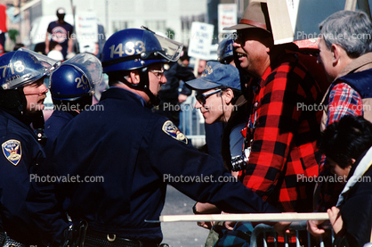 Police, Helmets, Labor Strike, Moscone Center, SOMA, placards, posters