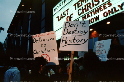 Last Temptation of Christ movie, protest, Last Temptation of Christ, North Point Theatre, marquee