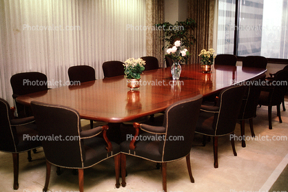 Conference Room, Table, flowers, chairs, 1980s