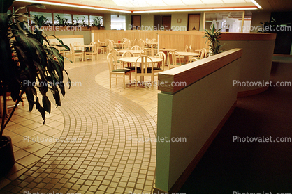 S-curve walkway, cafeteria, office, 1980s
