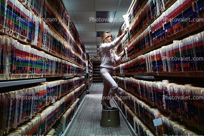 Records Hall, Record Keeping, Files, Women, Retrieval, Hall, Racks, Folders, File Folders, Paper Rows, paperwork, bureaucracy, archive, clutter, documents, dossier, workers, vanishing point, 1980s