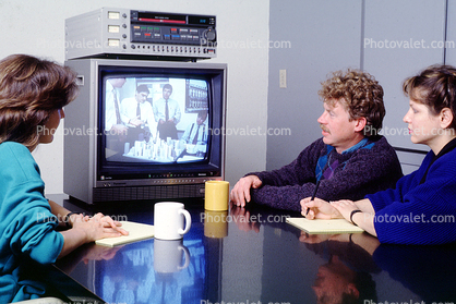 Conference Room, Telephone, landline, table, vcr, Television Screen, TV Monitor, 1986