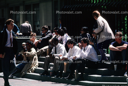 steps, lunchtime, downtown, suits, 1987
