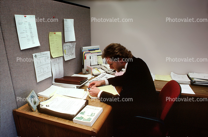 Man, Desk, Paperwork, cubicle, paper, clutter, businessman