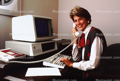 IBM Computer, phone, telephone, female, talking, smiles, Business Woman