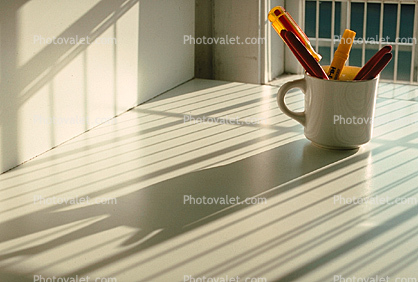 table, shadow, pencils, tools
