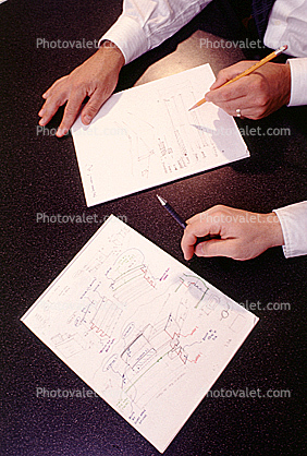 Businessman, meeting, man, male, paper pads, doodles, product design