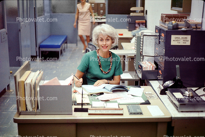 Madmen Secretary, Office, woman, desk, books, telephone, paperwork, 1960s