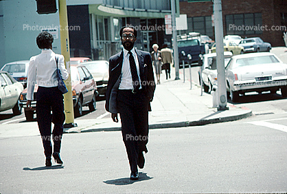 Men, Walking, cars, crosswalk, suit, Outdoors, outside, exterior, 1980s