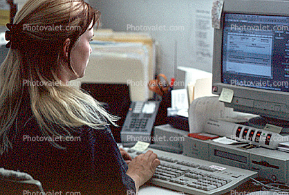Business Woman, computer, phone, keyboard