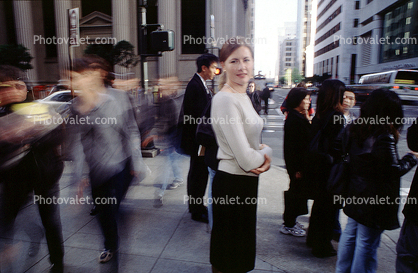 Busy Downtown, Business Woman, crowded, crowds, sidewalk