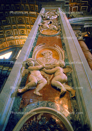 Marble Column with Cherub Baby Angels in St Peter's Basilica, Vatican