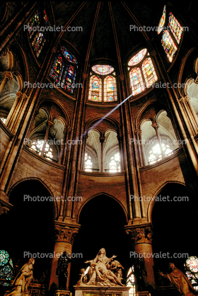 Jesus and Virgin Mary statue, Stained Glass Window, Notre Dame, Paris
