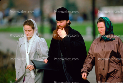 Russian Orthodox Priest Walking with Two Women, The Trinity-Saint Sergius Monastery, Sergiev Posad (Zagorsk)