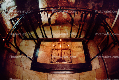 This spot celebrates where remains of the corss were found, Church of the Holy Sepulchre, Jerusalem