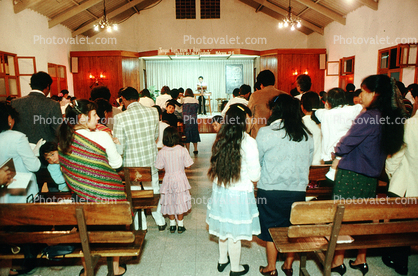 Church Service, Benches, Girls, Women, Antigua Guatemala