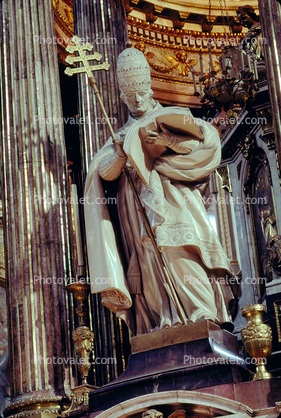 Pope Statue, Priest, Staff, Bible, Hat, bishop