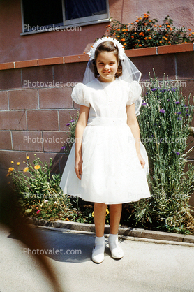 Girl, First Holy Communion, Catholic, girls, dress, formal, 1960s