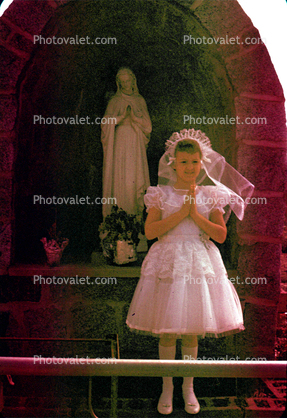 First Holy Communion, Catholic, Girl, dress, formal, 1950s