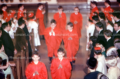 Church, Altar Boys in Red Robes, Service, March 1968