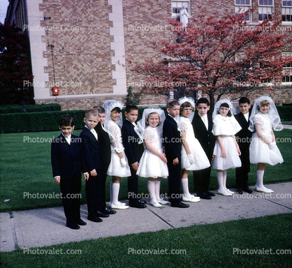first holy communion, catholic, girls, dresses, formal, 1960s