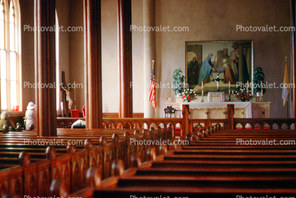 church, Inside, interior, altar, pews