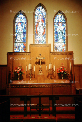 Stained Glass Window, Altar, Candles