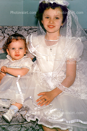 First Holy Communion, Catholic, Girl, dresses, formal, 1950s