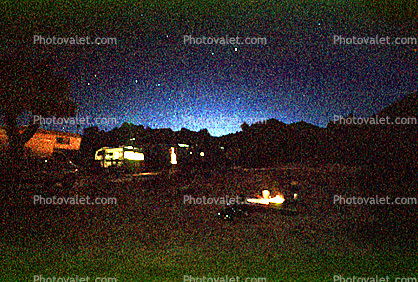 Campfire under the Stars, Joshua Tree National Monument, Motorhome, campsite, Twilight, Dusk, Dawn