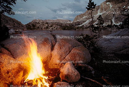 Campfire, Rocks, Sierra-Nevada Mountains, California