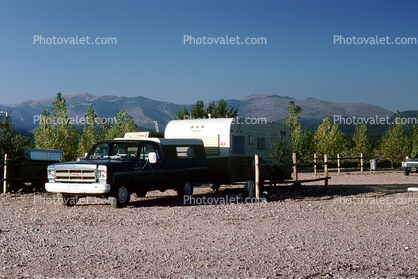 Trailer, Pick-up Truck, KOA campground, Ely Nevada, October 1980, 1980s