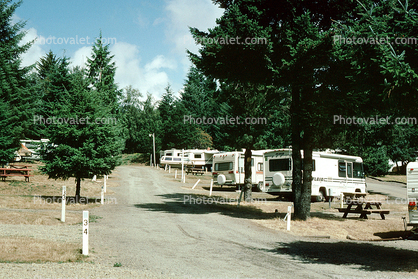 Flair RV, Dirt Road, Forest, Trees, unpaved, Lincoln City KOA Camground, Oregon, August 1994