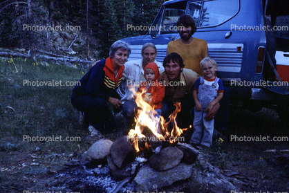 Campfire, Family, Smiles, Cold, 1950s
